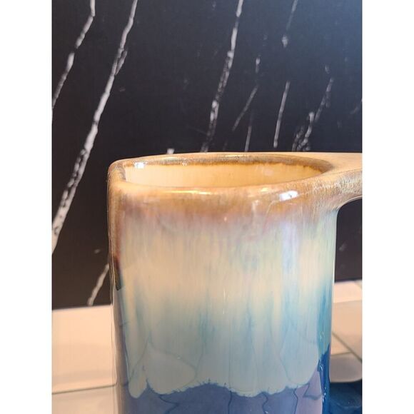 Padilla Set of (2) 4¼" Drip Glazed Blue/Beige Stoneware Mugs Unique Signed EUC - Picture 11 of 15